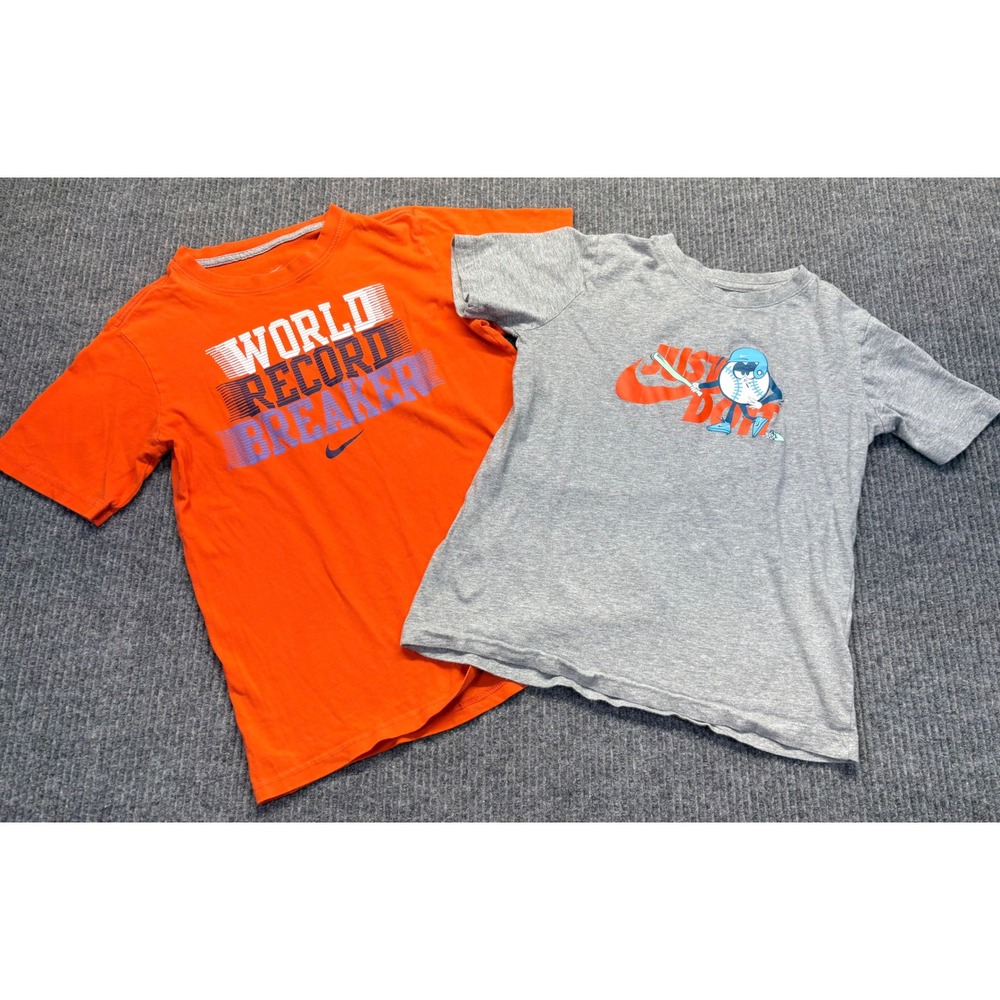 Nike Boys T-Shirt Bundle M Orange World Record Breaker Gray Baseball Graphic